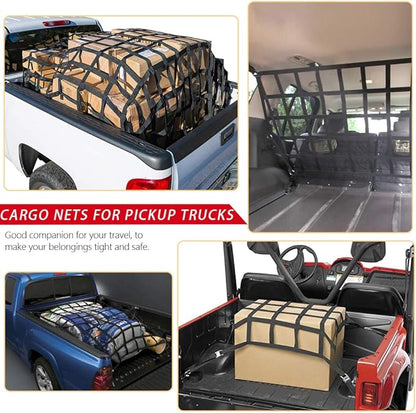 Surmountway Cargo Net for Pickup Truck Bed(82" x 50"), Truck Bed Cargo Net with Capacity 1100LBS, Heavy Duty Cargo Nets with Adjustable Cam Buckles & S-Hooks, Truck Cargo Net for Trailer Trucks