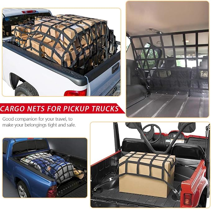 Surmountway Cargo Net for Pickup Truck Bed(42" x 50"), Truck Bed Cargo Net with Capacity 1100LBS, Heavy Duty Cargo Nets with Adjustable Cam Buckles & S-Hooks, Truck Cargo Net for Trailer Trucks