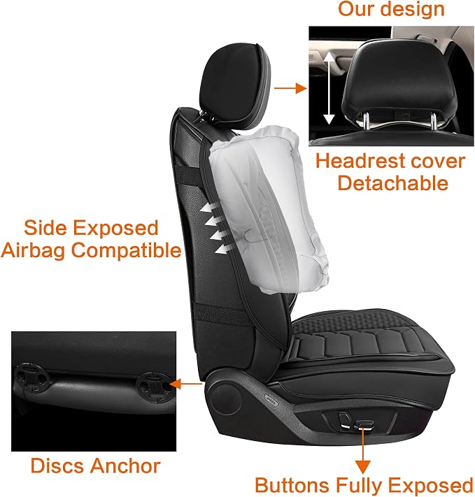 HAIYAOTIMES Leather Car Seat Covers Full Set, Waterproof Faux Leather Seat Covers for Cars, Non-Slip Car Interior Covers Universal Fit for Most Cars Sedans Trucks SUVs, Black