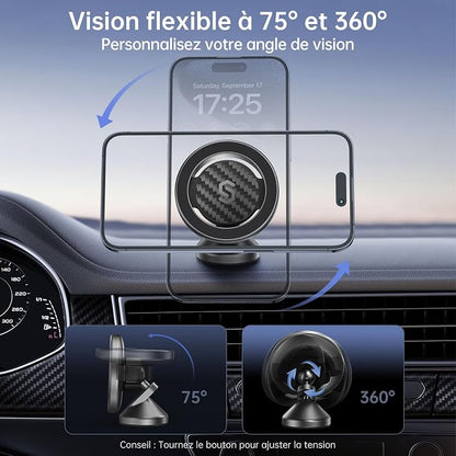 SYNCWIRE MagSafe Car Mount - Flexible Rotation Magnetic Phone Holder for Dash, Strong Magnets, Universal Compatible iPhone, Samsung, Pixel - MagSafe Car Accessories