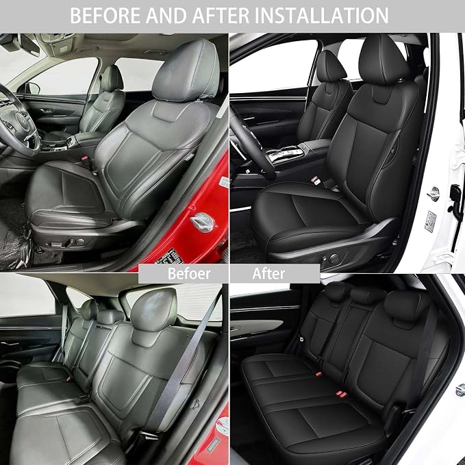 TTX LIGHTING Custom Fit Seat Covers for Hyundai Tucson 2022 2023 2024 2025 2026 XRT,SE,SEL,N Line,Limited - Faux Leather Full Set Compatible Airbag Car Seat Protector Black（Not for Hybrid
