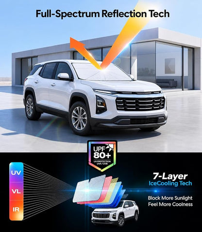 Wigoo Windshield Sun Shade Umbrella for Chevrolet Equinox 2018-2026 [100% Sun Blockage, Ice Cooling Fabric] Heat Insulation Front Window Sunshade Umbrella for Chevrolet Equinox 2018-2026