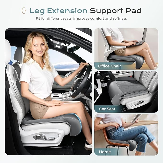 Coverado Car Seat Leg Support Cushion, Leather Car Seat Extender, Universal Leg Extender Cushions for Long Driving, Waterproof Leg Extension Support Pad Car Seat Cushions for Most Cars (Update,Gray)