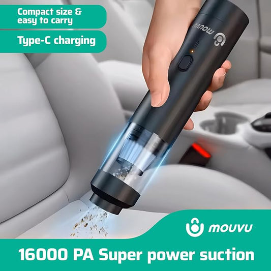 Portable Mini Cordless Car Vacuum with 16000pa, Blow & Suction 2 in 1, Type-C Charge, 2 Suction Modes, Handheld, Office Desk, Couchs, Hidden Areas