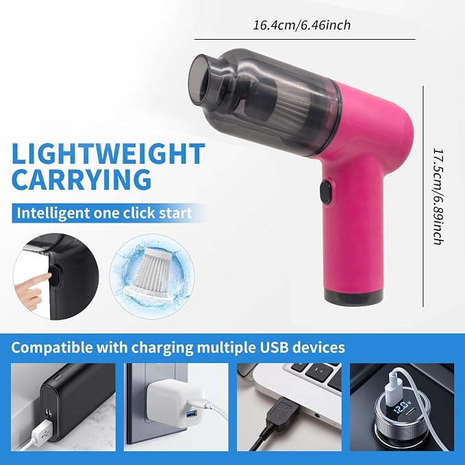 Portable Car Vacuum Cordless,2-in-1 Blow Suction Handheld Cleaner with Multi-Nozzles, Rechargeable Mini Vacuum for Car, Home, Office, Pet Hair, Sofa, Keyboard.