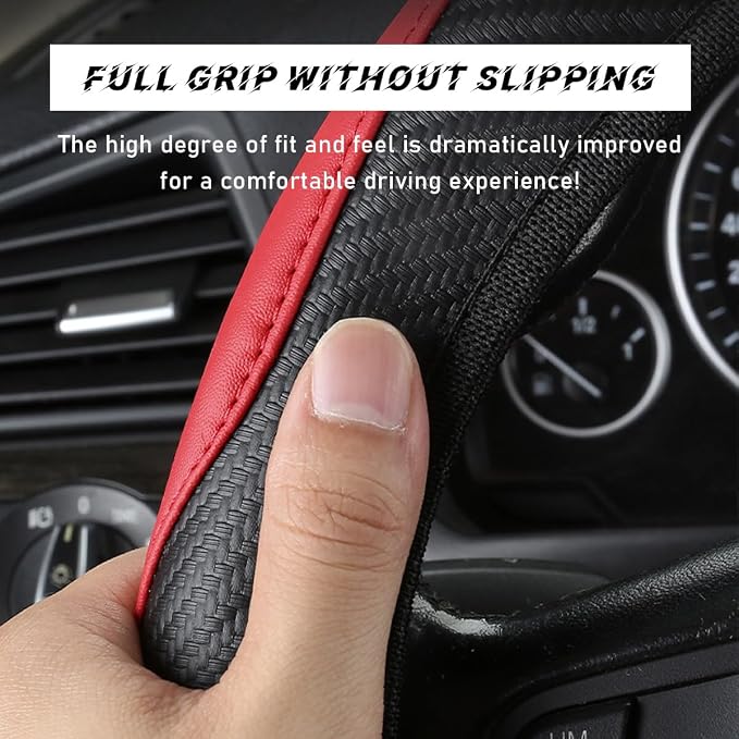 povtii Car Steering Wheel Cover, 15 Inch Leather Breathable Auto Steering Wheel Protector, Comfortable Non-Slip Vehicle Steering Wheel Covers, Universal Car Accessories (Coffee, with Lining)