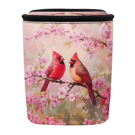 Cherry Blossom Cardinal Bird Print Car Trash Can with Lid Car Accessories for Men Women Trash Bin Hanging Back of Seat Collapsible Leak Proof Multipurpose Vehicle Garbage Can
