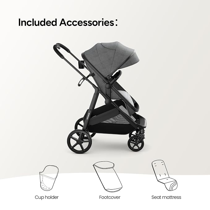 Mompush Wiz 2 in 1 Baby Stroller with Infant Pramette Mode, One Hand Fold Convertible Newborn to Toddler Stroller with Reversible Seat and Large UPF 50+ Canopy