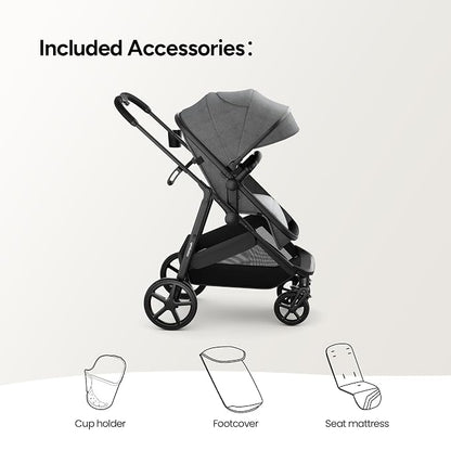 Mompush Wiz 2 in 1 Baby Stroller with Infant Pramette Mode, One Hand Fold Convertible Newborn to Toddler Stroller with Reversible Seat and Large UPF 50+ Canopy
