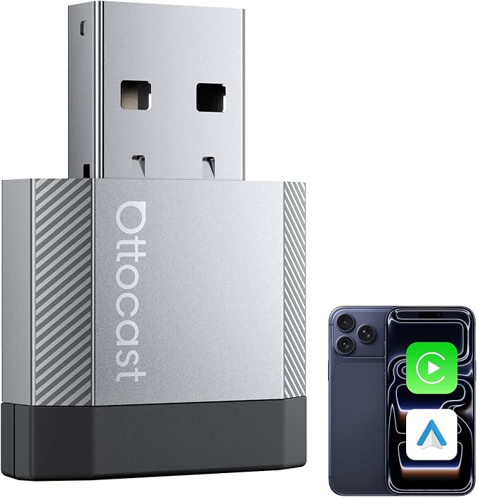 OTTOCAST Mini Nova 2 in1 Wireless CarPlay Android Auto Adapter 2026, Plug & Play USB Dongle, Fast Auto Connect, 5GHz Stable Connection, for OEM Wired CarPlay/Android Auto Cars