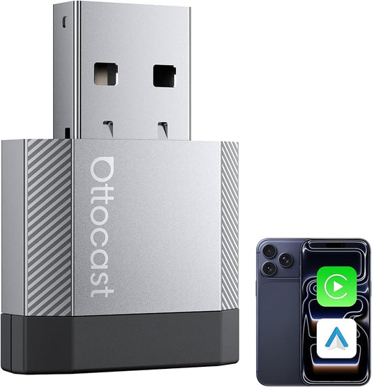 OTTOCAST Mini Nova 2 in1 Wireless CarPlay Android Auto Adapter 2026, Plug & Play USB Dongle, Fast Auto Connect, 5GHz Stable Connection, for OEM Wired CarPlay/Android Auto Cars