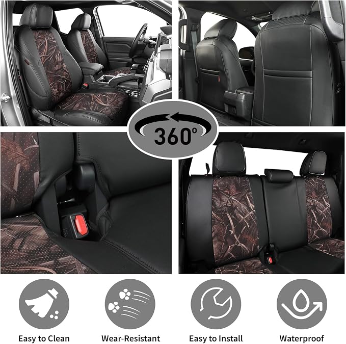 EKR Tacoma Seat Covers Custom Fit for Toyota Tacoma (Only for Hybrid) 2024 2025 2026 Double cab TRD Sport/TRD Off-Road/Limited/Trailhunter-Truck Seat Cover Full Set,Faux Leather(Black/Reed Camo)