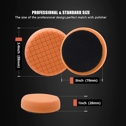 SPTA Orange T40 Orange Medium-Cut Polishing Pads, 1Pc 3.5 Inch Face for 3 Inch 80mm Backing Plate Compound Buffing Sponge Pads for Car Buffer Polisher Compounding, Polishing and Waxing -FPTSS3O