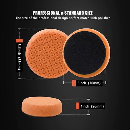 SPTA Orange T40 Orange Medium-Cut Polishing Pads, 1Pc 3.5 Inch Face for 3 Inch 80mm Backing Plate Compound Buffing Sponge Pads for Car Buffer Polisher Compounding, Polishing and Waxing -FPTSS3O