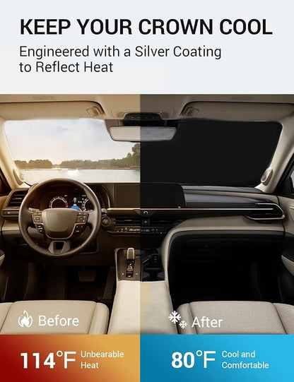 Proadsy Windshield Sun Shade for Toyota Crown 2023 2024 2025 2026 Foldable Front Sunshade Protector Blocks UV Rays Keep Car Cooler