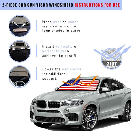 Ziciner 2 PCS Car Windshield Sun Shade, Auto Sun Heat and UV Rays Blocker, 28"×31" Foldable Automotive Front Window Sunshade Protector, Universal Vehicle Interior Accessories (Red Flag-M)