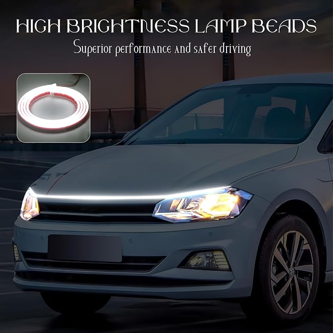 Car Hood Light Strip, 59 Inches Waterproof Flexible LED Strip, Dynamic Scan Start Up Car Daytime Running Lights, Universal Auto Exterior Decor Accessories for Most Vehicles (white, 59 Inches)