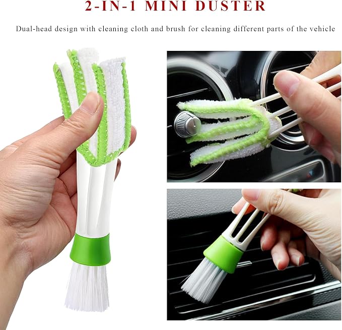 10 PCS Car Detailing Brush Set, Auto Cleaning Kit with Boar Hair & Steel Wire Brushes, A/C Duster, Car Interior Exterior Detailing Kit for Dashboard Engines Leather Wheel