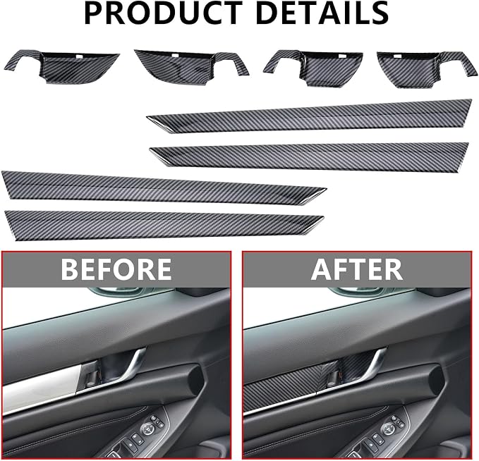 20 Pcs Carbon Fiber Interior Kit, Gear Shift Panel Cover AC Air Vent Cover Side Door Panel Strip Cover Steering Wheel Cover Compatible with Honda Accord 10th Gen 2018-2022