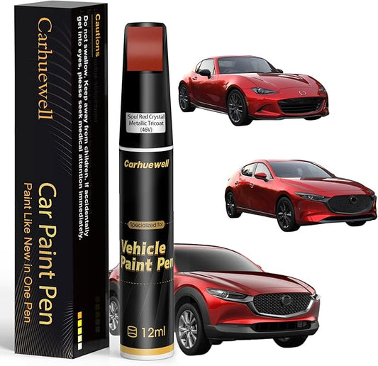 Soul Red Crystal Metallic Tricoat(46V) Touch Up Paint Compatible with Mazda, Exact Match Car Paint Pen Automotive Scratch Repair Remover Kit Quick & Easy Solution for Vehicle Chips and Nicks