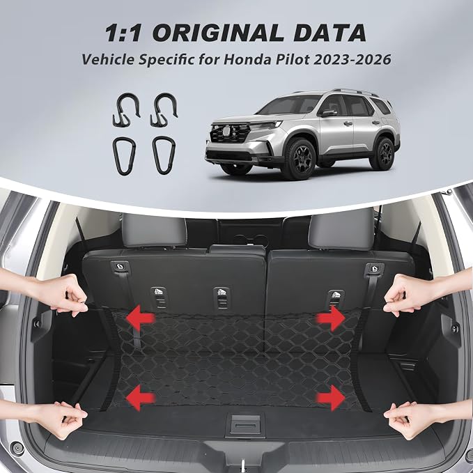 Karltys Cargo Net for Honda Pilot 2023-2026 Trunk Net | Envelope Style Elastic Mesh Net | Heavy Duty Metal Hooks | Honda Pilot Accessories