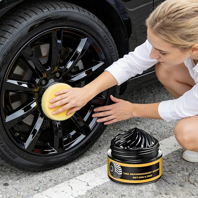 2PCS Car Tire Shine with Sponge, Wheel Shine Tire Polishing Paste, Tire Coating Paste, Long-Lasting Wet Gloss＆Easy Apply for Trucks Sedans RVs
