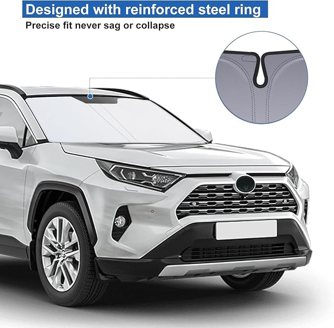Windshield Sun Shade for Toyota Rav4 Accessories 2019-2025 2026, Custom Fit Foldable Front Window Sunshade Sun Visor Protector, Block UV Rays Keep Your Car Cooler