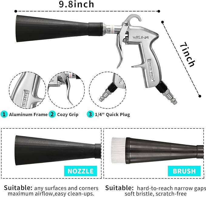 GOCCIDA Air Blower Gun Interior Car Detailing Tools for Car Dry Cleaning with Nozzle and Dusting Brush (HCL-15-1)