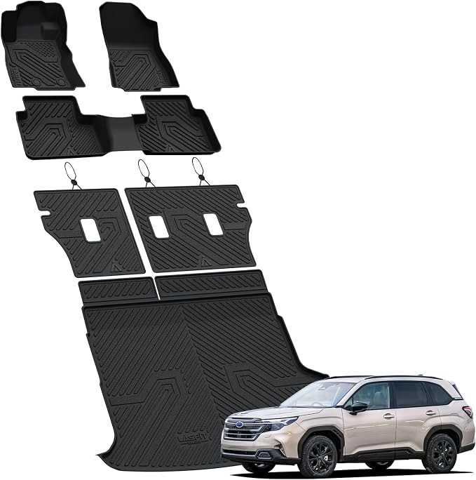 LASFIT Floor Mats & Backrest & Cargo Mats for Subaru Forester 2026 2025 (Fit Hybrid, Not for Gas), All Weather TPE Custom Fit Easy Clean for Forester Hybrid 2025 2026 Car Accessories Trunk Liners