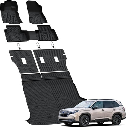 LASFIT Floor Mats & Backrest & Cargo Mats for Subaru Forester 2026 2025 (Fit Hybrid, Not for Gas), All Weather TPE Custom Fit Easy Clean for Forester Hybrid 2025 2026 Car Accessories Trunk Liners