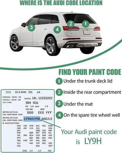 LS9R/2Y Glacier White Metallic Touch Up Paint for Audi, Color Accurate Car Paint Scratch Repair Pen, Quick & Easy Fix Automotive Chips and Nicks