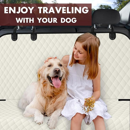 NECKORY Backseat Cover for Dogs, Waterproof and Non-Slip Pet Bench Seat Covers, Car Seat Protector for Back Seat, Universal Size Rear Car Seat Cover Fits Cars, Trucks and SUVs, L-Beige&Black