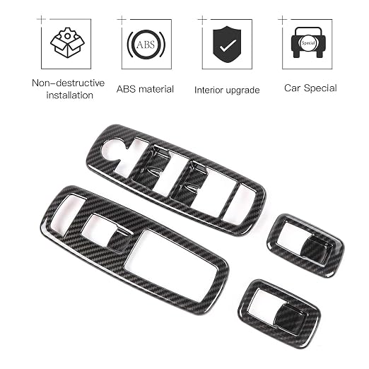 JeCar Window Lift Switch Cover Interior Button Trim Kit for Jeep Grand Cherokee 2011-2020 & Jeep Cherokee 2014-2020, Carbon Fiber Texture