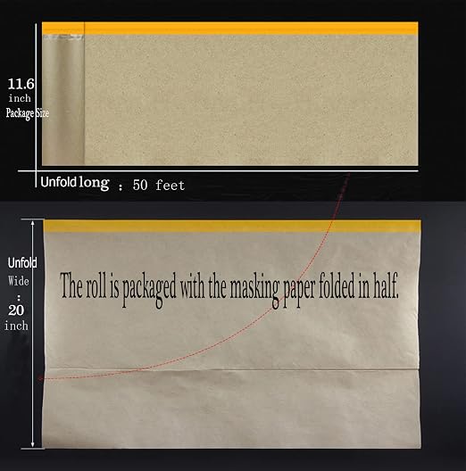 xianshengle Pre-Taped Masking Paper for Painting, 20 Inch x 50 Feet Tape and Drape Painters Paper, Automotive Painters Paper, for Auto Body Masking, Wall Covering and Paint Masking (4Rolls)