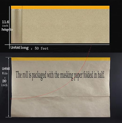 xianshengle Pre-Taped Masking Paper for Painting, 20 Inch x 50 Feet Tape and Drape Painters Paper, Automotive Painters Paper, for Auto Body Masking, Wall Covering and Paint Masking (4Rolls)