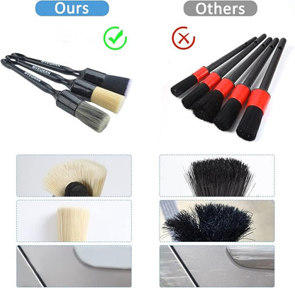 MVEQRRN 3pcs Car Detailing Brush Set-1pcs Boars Hair Car Detailing Brushes,1pcs Ultra Soft No Scratch Detailing Brush for Air Vent,Leather Seat 1pcs Detail Brushes car Detailing for Interior Exterior