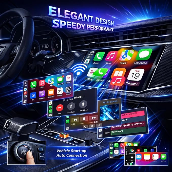 Bluradio 4-in-1 Wireless CarPlay & Android Auto Adapter | USB/USB-C plug and play adapter with Mirror Link and AirPlay for factory wired CarPlay and Android Auto cars