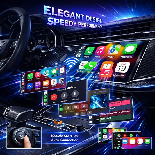 Bluradio 4-in-1 Wireless CarPlay & Android Auto Adapter | USB/USB-C plug and play adapter with Mirror Link and AirPlay for factory wired CarPlay and Android Auto cars