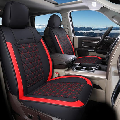 Coverado Seat Covers Full Set, Waterproof RAM 1500 Seat Cover Compatible with 2002-2026 Dodge RAM 1500 2500 3500 Truck Pickup Crew Double Mega Quad Cab with Flat Bench, Red