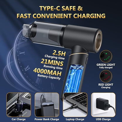 BSRCO Car Vacuum Portable Cordless, 15000Pa Brushless Mini Handheld Vacuum Cordless, 0.6lbs Ultra-Lightweight Air Duster & Vacuum Pump for Car Detailing, Keyboard, Home, Type-C