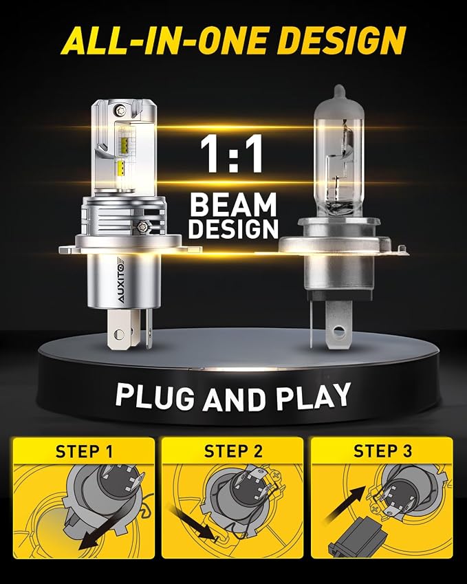 AUXITO H4 Fog Bulb, 6500K White 33000LM Super Bright, Canbus Ready with Fan, Pack of 2