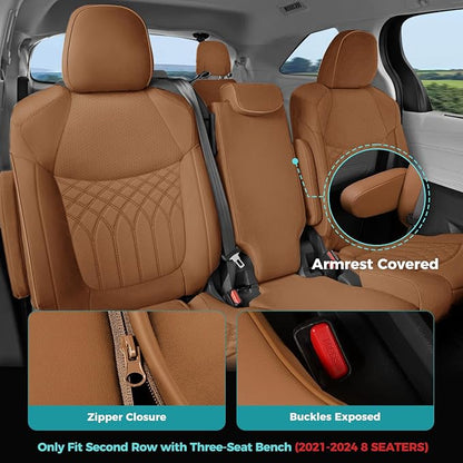 Customized for Toyota Sienna Seat Covers 2021-2026 Sienna 8 Seats 3 Row, Leather Car Seat Covers Waterproof Seat Covers Full Set for Cars, Car Seat Protectors, Airbag Compatible(Brown)