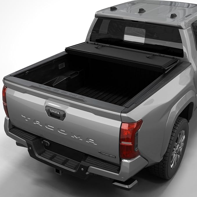 Tutel Low Profile Hard Shell Tri Fold Truck Bed Tonneau Cover|Fits 2024-2026 Toyota Tacoma w/OE Track System 5'1" Bed (60.5") - TTLGSLPT040