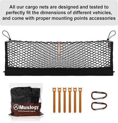 Muslogy Truck Bed Cargo Net Trunk Netting Compatible with 2021-2025 2026 Jeep Grand Cherokee L (3-Row GCL) Accessories, Pickup Cargo Organizer SUV Sedan Storage Net w/Heavy Duty Carabiners