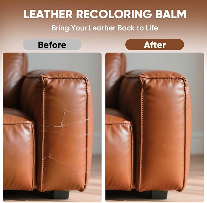 Leather Recoloring Balm - Scratch Repair & Color Restore Kit for Faded Leather, Couch & Car Seats - 10OZ Leather Restorer Balm for Furniture, Auto Interior, Vinyl, Accessories (Light Brown-Tan)