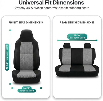 FH Group Automotive Full Car Seat Covers for SUV, Trucks, Sedan and More - Universal Fit Front High Back & Rear Solid Bench Design Interior Accessories - 3D Air Mesh Fabric Center Panel - Gray