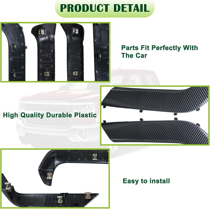 4PCS Door Armrest Cover Trim Kit Front&Rear Left Right Side Door Panel Arm Rest Bezel Carbon Fiber Compatible with 2014-2020 Chevy Silverado GMC Sierra