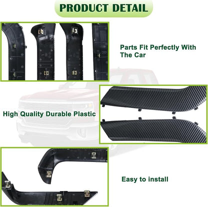 4PCS Door Armrest Cover Trim Kit Front&Rear Left Right Side Door Panel Arm Rest Bezel Carbon Fiber Compatible with 2014-2020 Chevy Silverado GMC Sierra