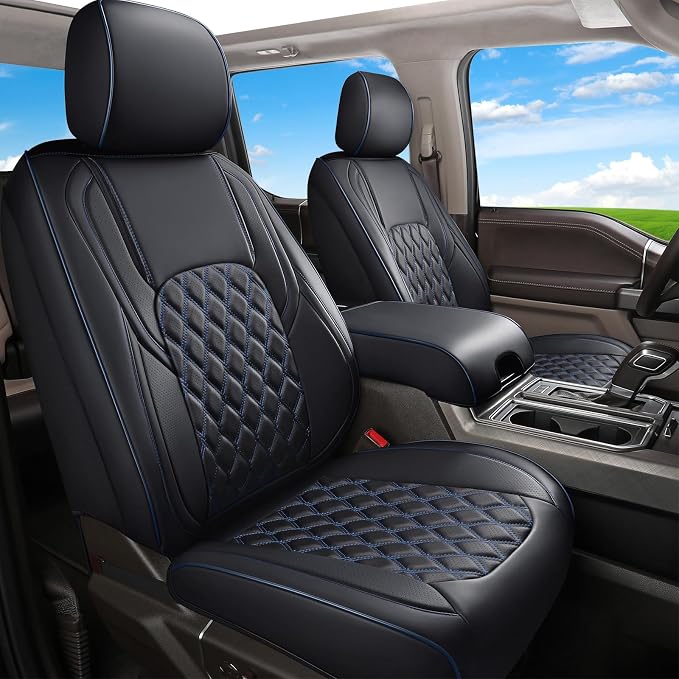 Huidasource Tacoma Truck Seat Covers Custom Fit for 2016-2023 Double & Crew Cab Toyota Tacoma SR SR5 Limited TRD Sport/Pro/Off Road, Full Coverage Front and Rear Seat Covers (Full Set/Black & Blue)
