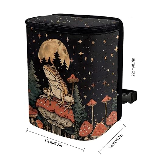 Talayituse Frog Mushroom Print Car Trash Can, Moon Star Design Portable Auto Garbage Bin Multifunctional Vehicle Interior Accessories with Adjustable Straps Universal Fit Truck SUV Sedan